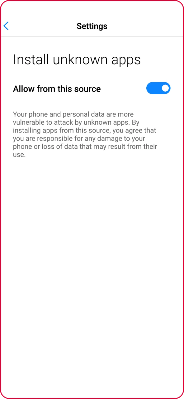 Android browser prompt confirming the download of the official casino APK installer file.