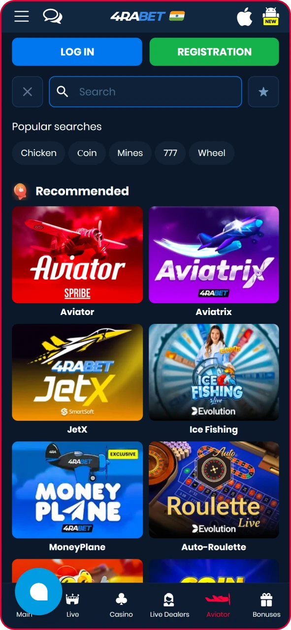 Launching the installed casino app on mobile to access the Spribe Aviator crash game from the lobby.