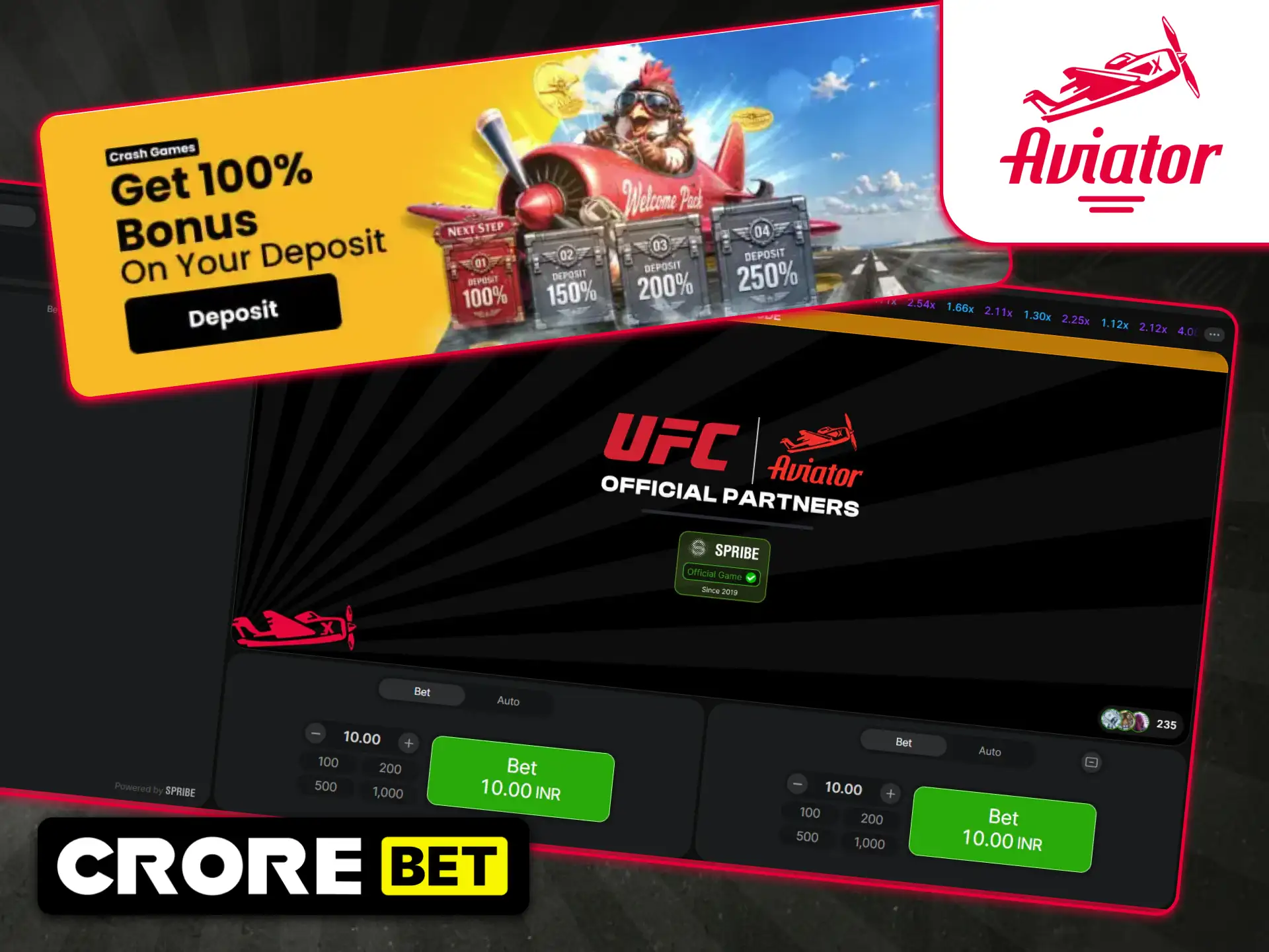 Crorebet betting platform displaying sports promotions and casino games menu.