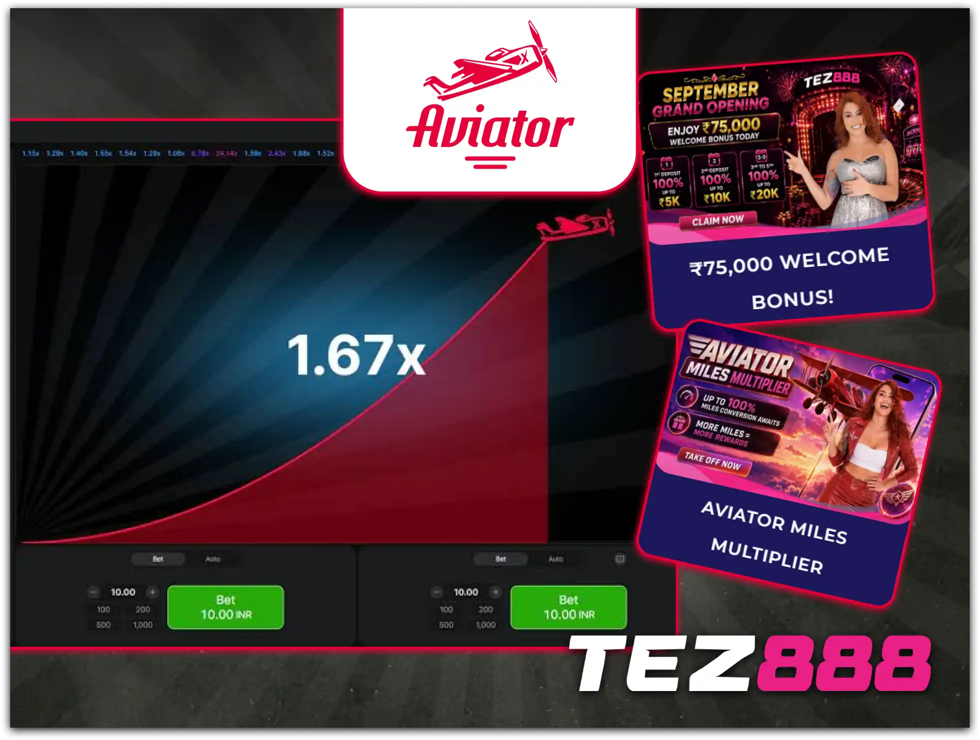 Tez888 deposit rewards screen showing progressive bonus tiers for players.