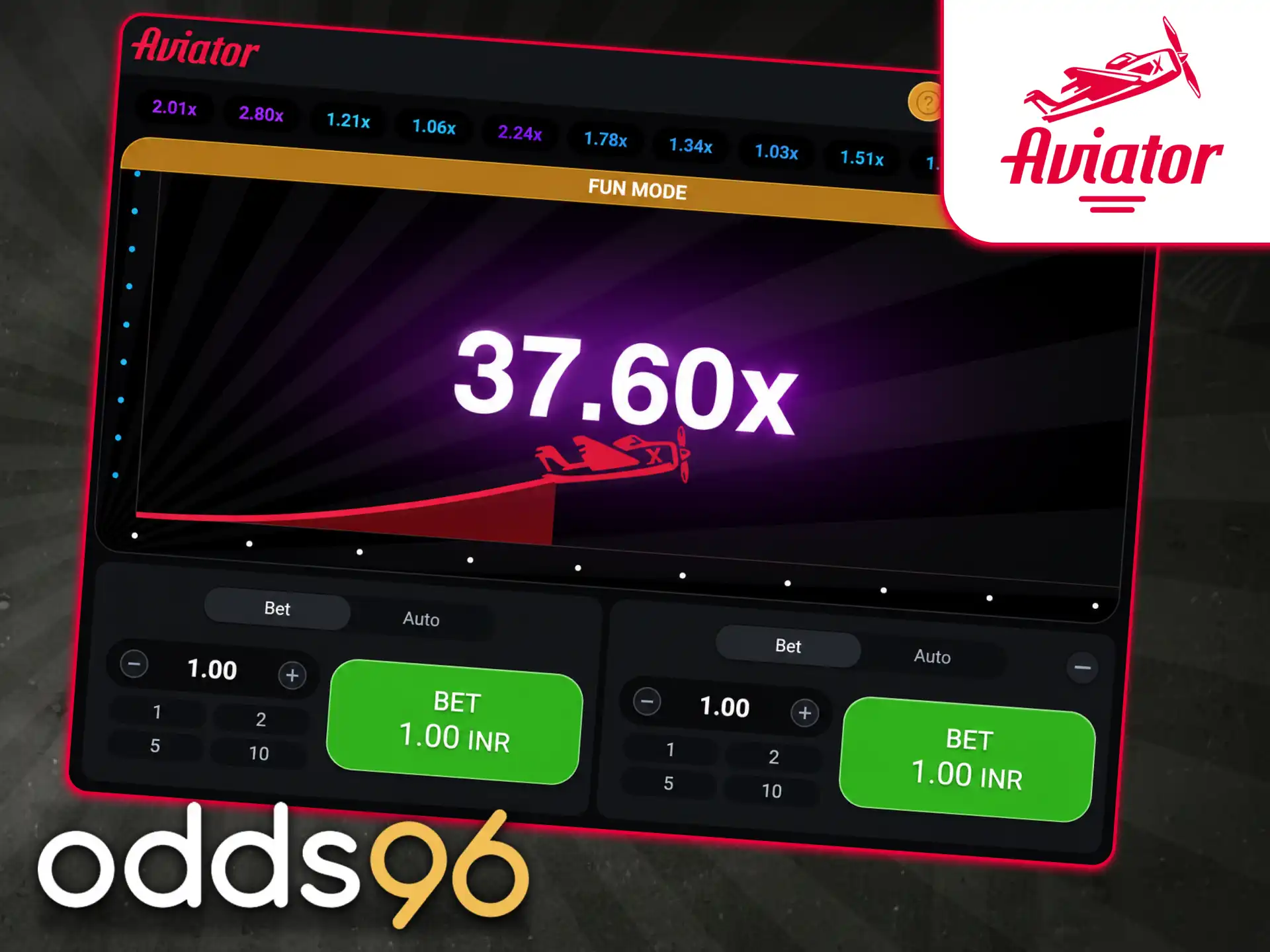 Odds96 mobile app showing free bet bonus offer and deposit method selection.