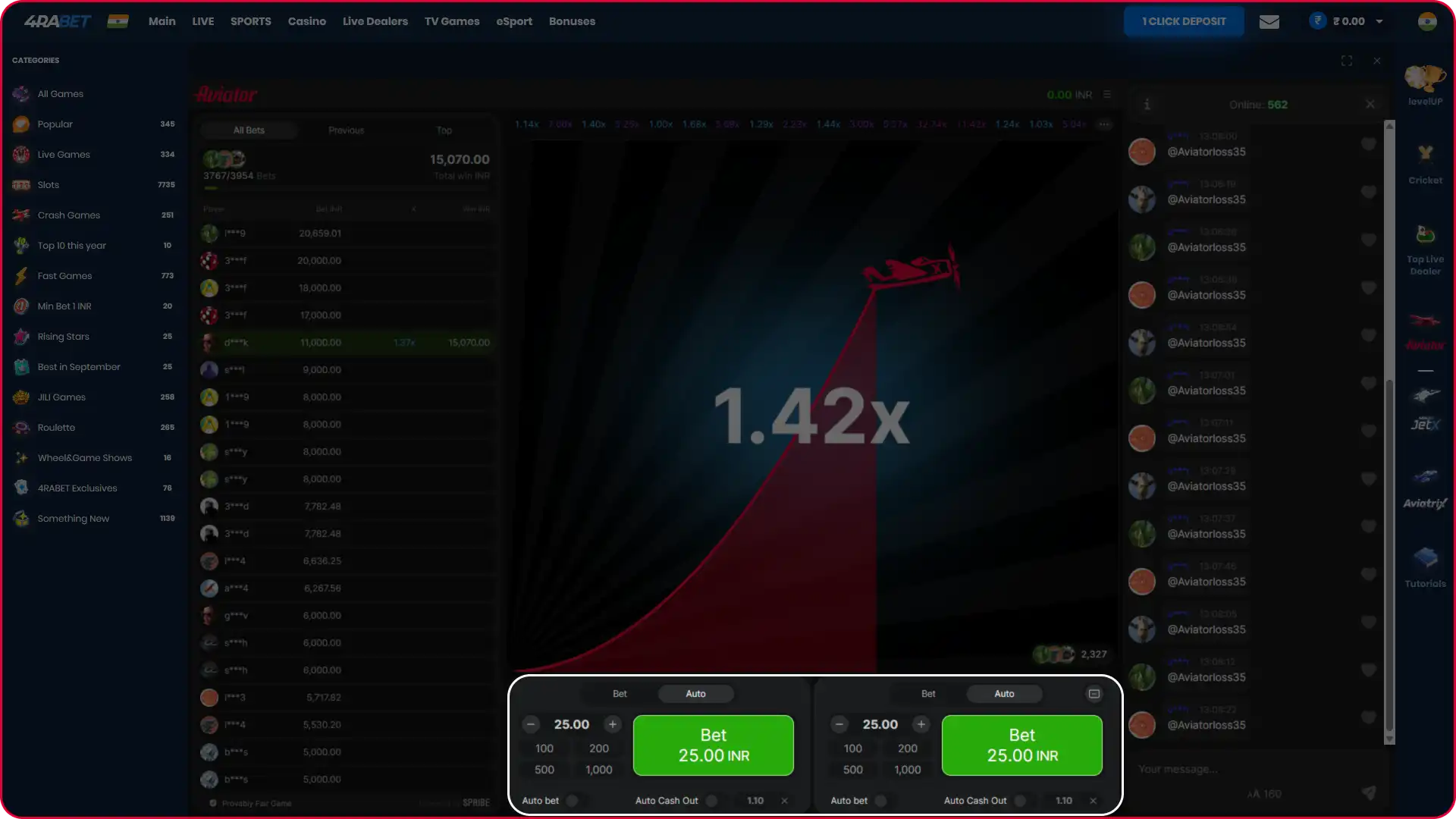 Aviator desktop auto-play panel highlighting the number of rounds selection menu.