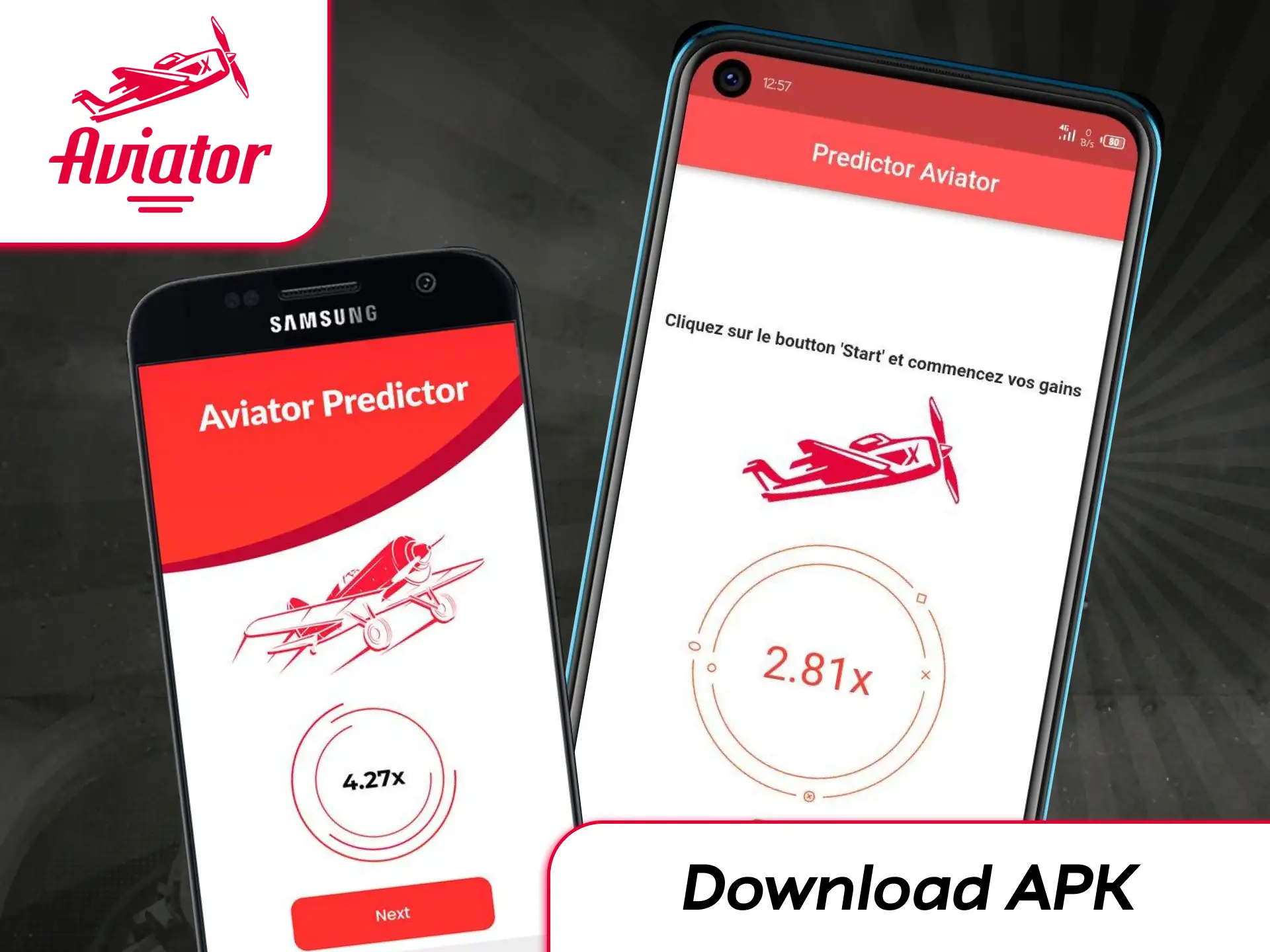 Android smartphone screen showing the download and installation interface for the Aviator Predictor APK file.