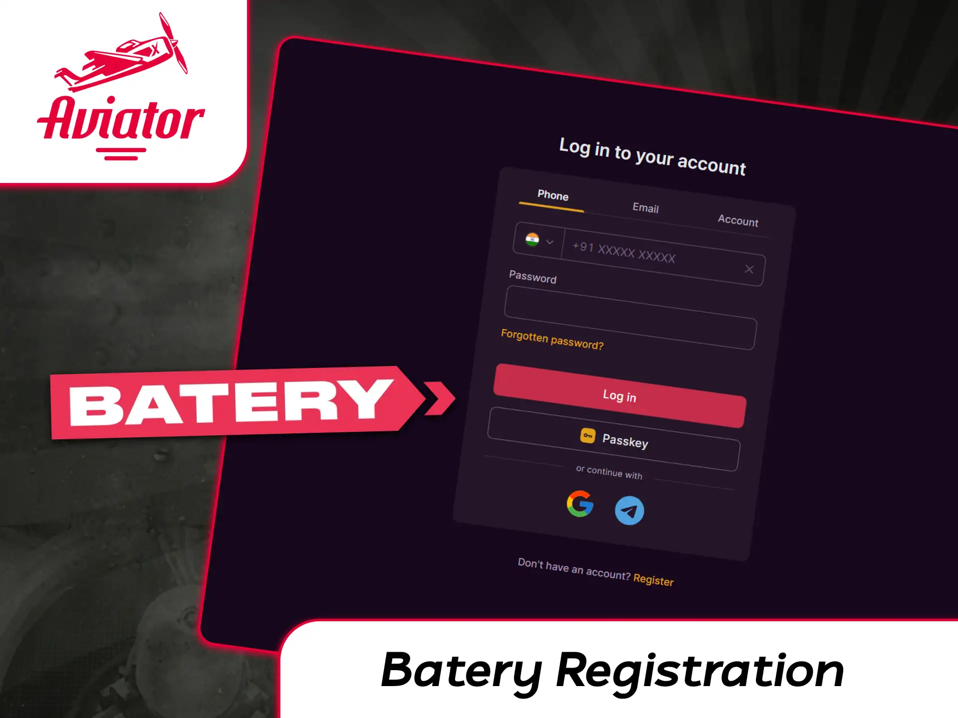 Batery casino account creation form displaying phone verification and currency options.